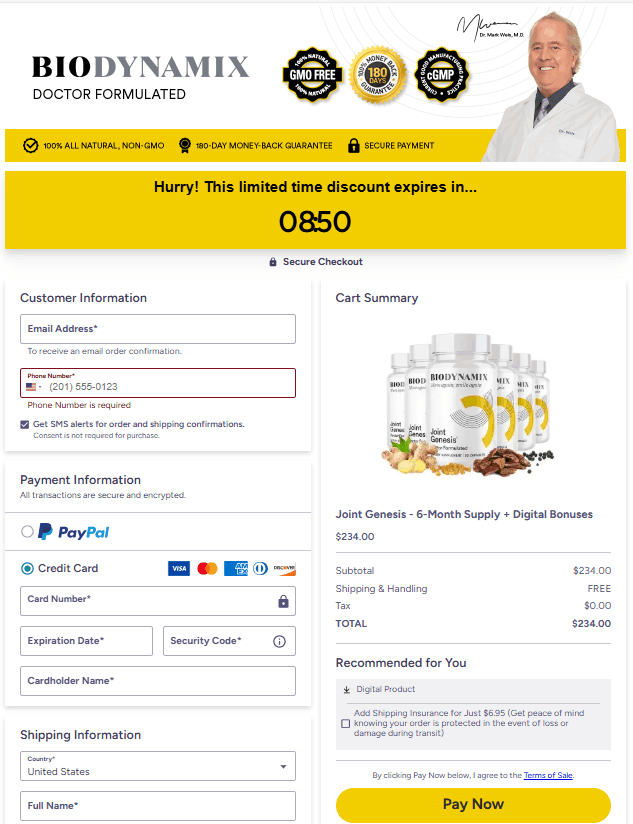 Joint Genesis Official Website Secure Order Page